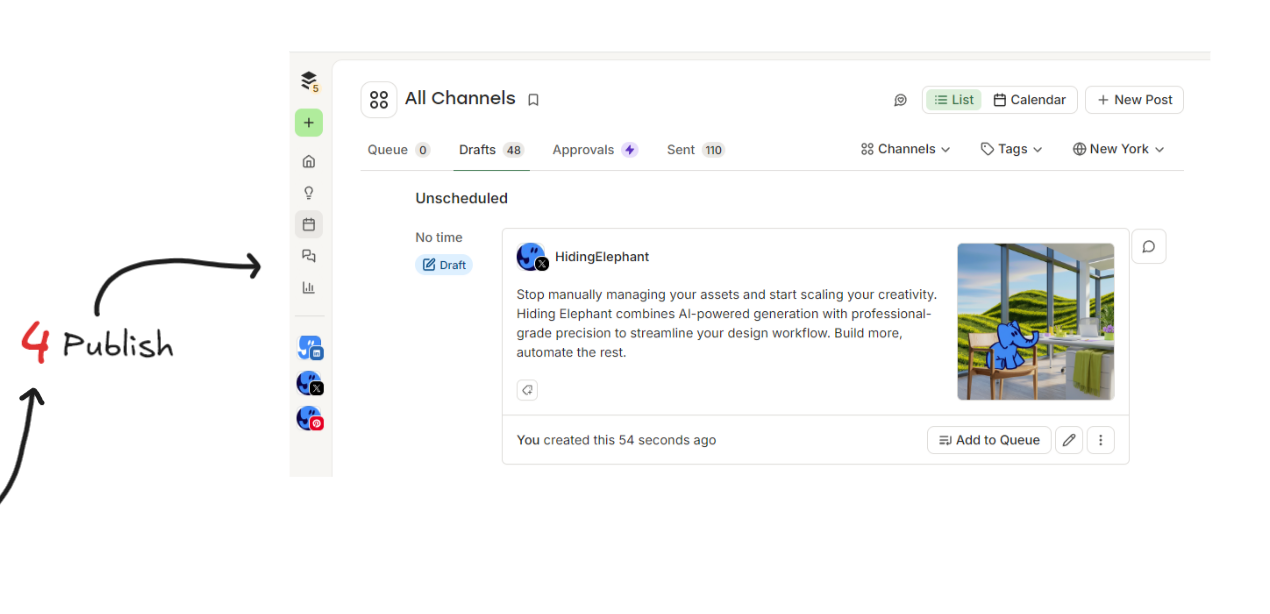 Create the Buffer post with Ellie caption help and brand intelligence