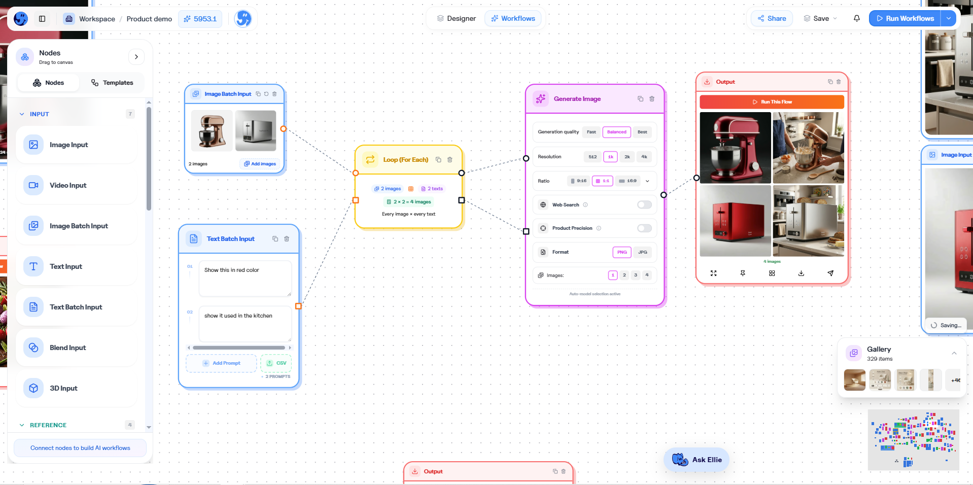 Batch workflow looping products and prompts into multiple generated outputs
