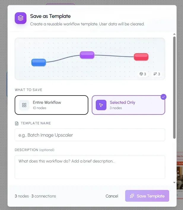 Saving a workflow as a reusable automation template