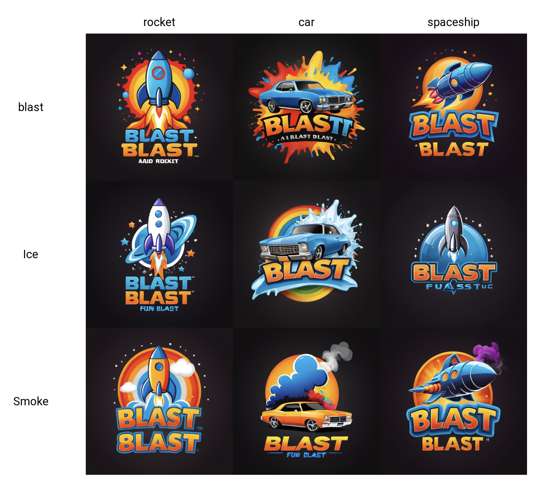 Magic Prompt keyword swaps creating ice and smoke logo variants