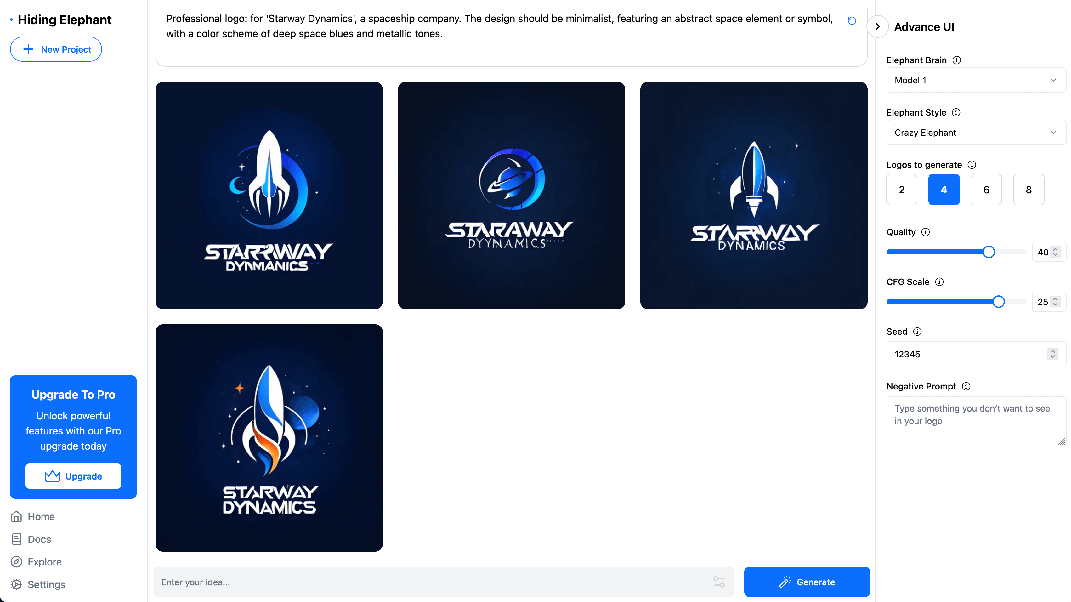 StarWay Dynamics logo concept generated with Hiding Elephant