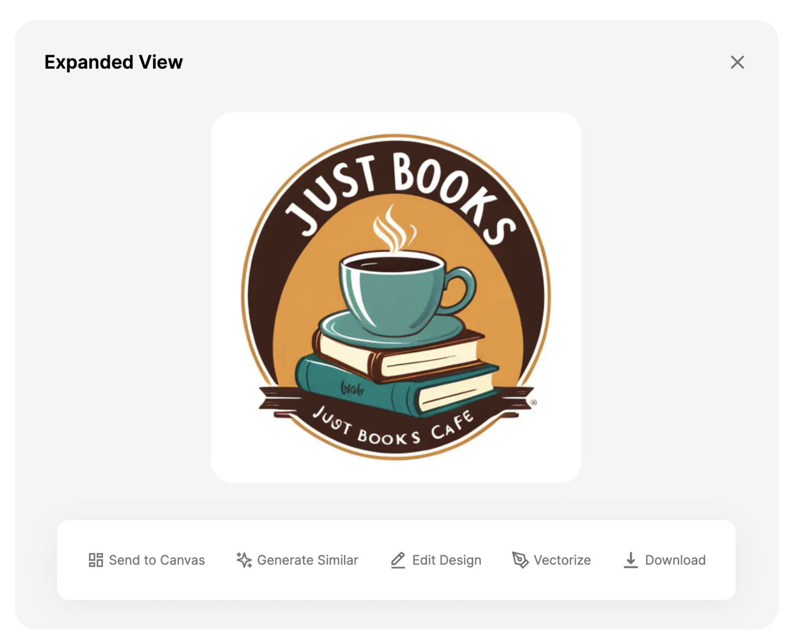 Expanded view of a book-themed café logo ready to vectorize