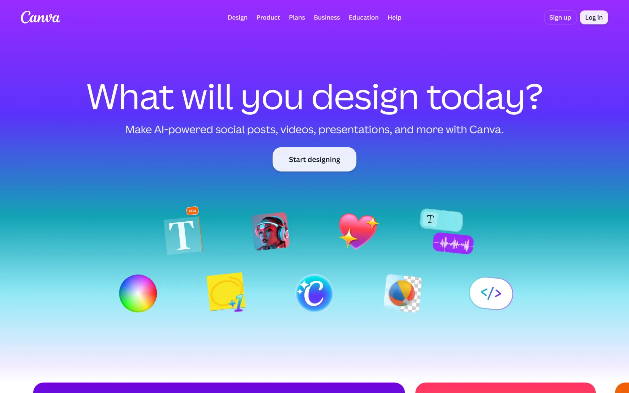 Canva homepage for template-based ecommerce marketing