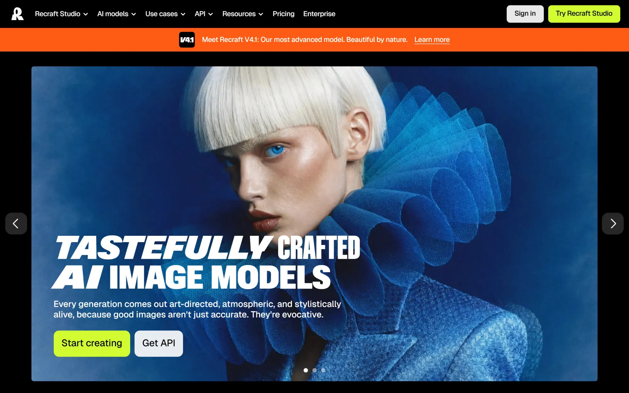 Recraft homepage for AI image, vector, and mockup creation
