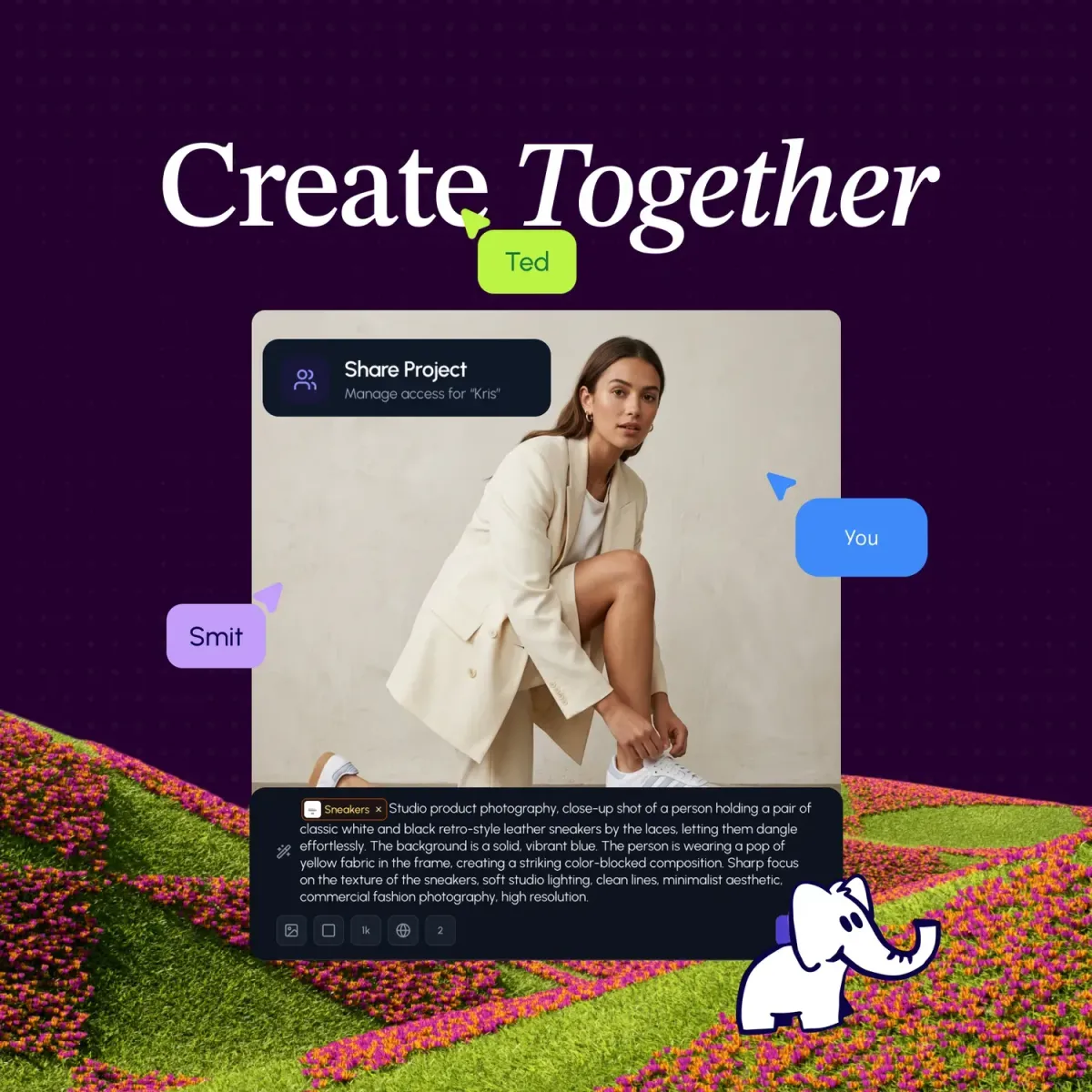 Live collaboration on the Hiding Elephant canvas with teammates working together in real time