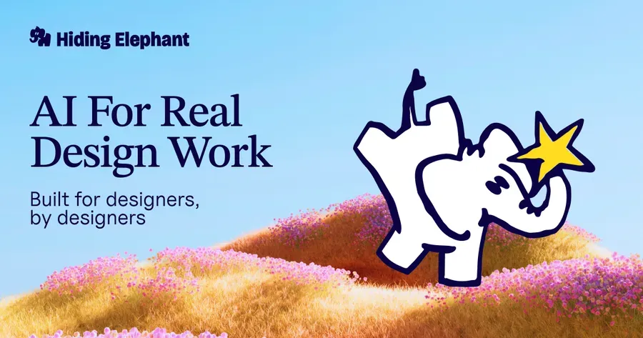 Hiding Elephant tagline art with Ellie holding a star: the AI canvas for real design work