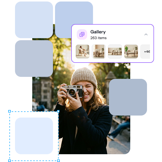Gallery of creative outputs and reusable workflow templates in Hiding Elephant