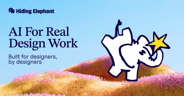 Hiding Elephant tagline art with Ellie holding a star: the AI canvas for real design work